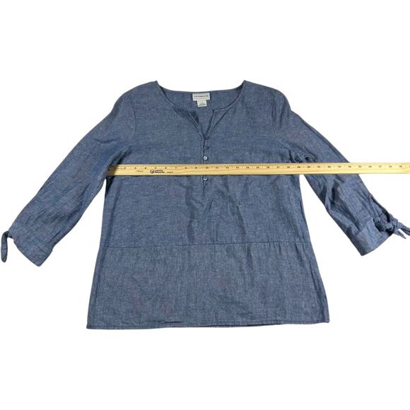 Liz Claiborne Women's Blue Linen Blend Tie Sleeve Cottagecore Blouse Small - Picture 9 of 10